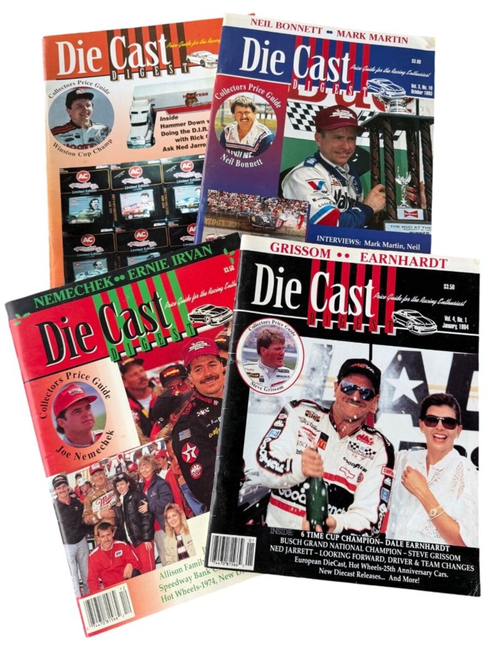 Lot of 4 90s Die Cast Digest Magazines NASCAR Drivers Earnhardt Irvan Nemecheck